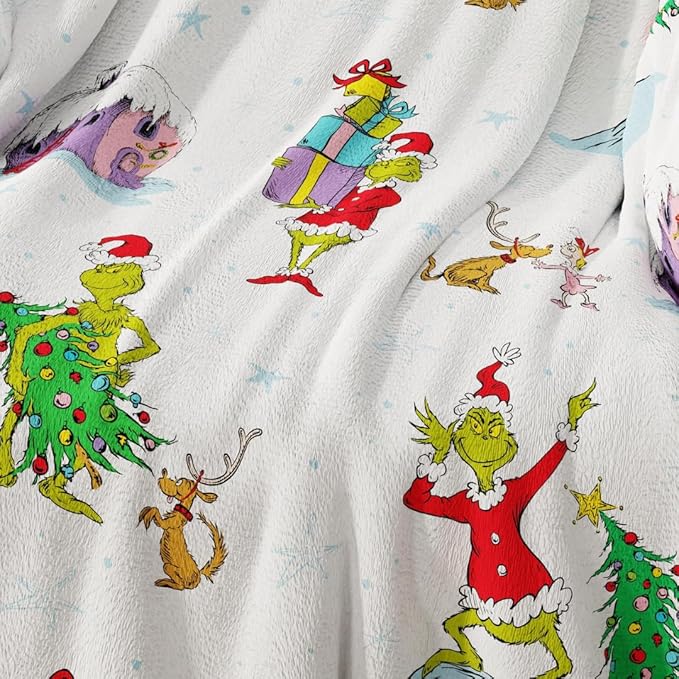 Franco Collectibles The Grinch By Dr. Seuss Holiday Christmas Super Soft Cozy Plush Throw, 40 in x 50 in, (Officially Licensed Product)