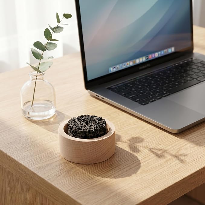 Baluue Passive Essential Oil Diffuser Lava Rock with Wood Base Small Personal Aromatherapy Stone for Essential Oils Desk Office Nightstand Car and Sauna