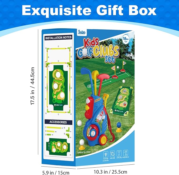 Toddler Golf Set for Boys Girls 2 3 4 5 Years Old, Upgraded Kids Golf Cart with Putting Mat & Cornhole Board, Outdoor Indoor Sports Toys, Blue