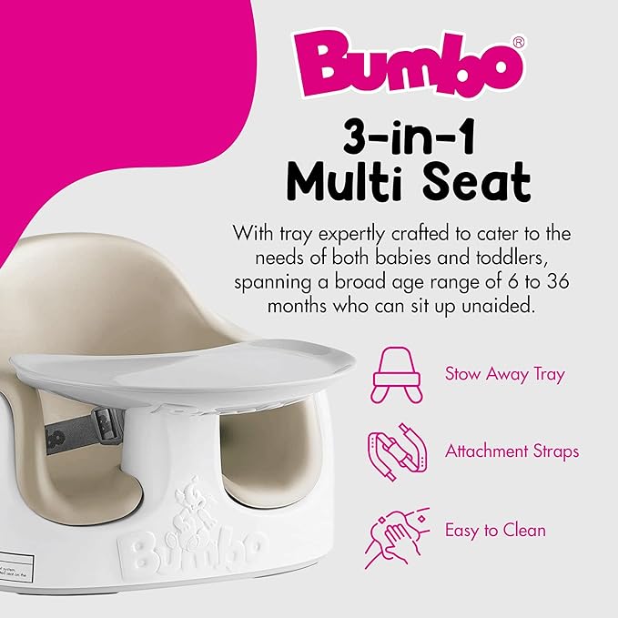 Bumbo 2 Pack 3-in-1 Multi-Seat for 6 to 36 Months, Travel Baby Feeding and Play Floor Seat, All-in-One Portable Booster with Tray & Toddler High Chair, Taupe