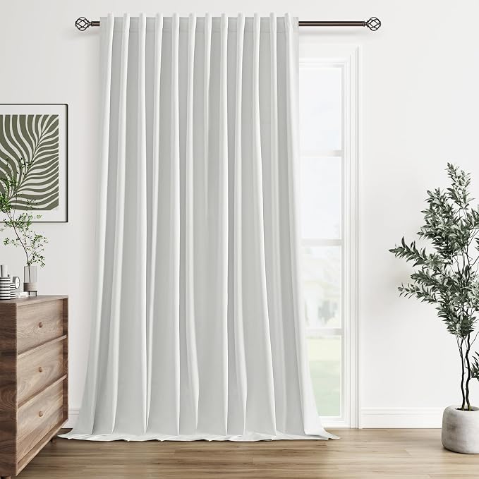 100% Blackout Extra Wide 100 Inch Linen Curtains 108 Inches Long for Bedroom Sliding Glass Door Back Tab Thermal Insulated Black Out Window Drapes Room Divider Curtain 9FT, 1 Panel, White, 100x108