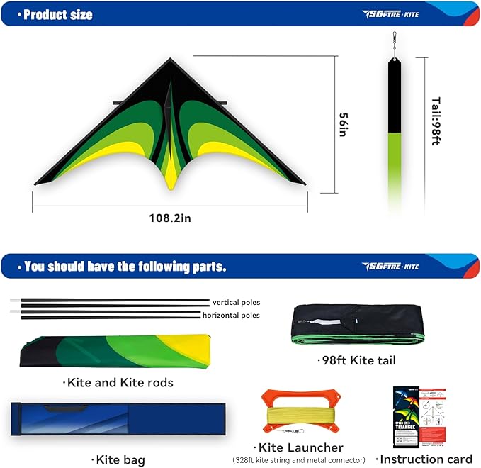 SGftre Delta Kite for Kids & Adults，Extremely Easy to Fly for Beginners，Kites for Beach Trip Park Family Outdoor Activities