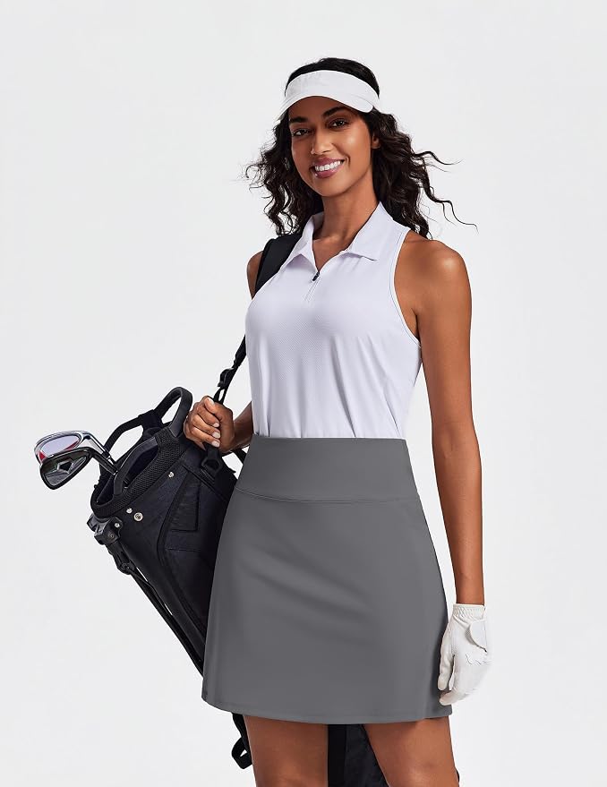 PINSPARK 19" Knee Length Skorts for Woman with Pockets UPF 50+ Golf Skirts | 4 Pockets, Built-in Shorts, High Waisted & Tummy Control, Moisture-wicking for Golf Athletic Tennis Workout Casual