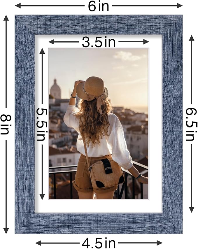 Vittanly 5x7 Picture Frames Set of 9 for Wall or Tabletop Display, Navy | Display Pictures 4x6 with Mat or 5x7 without Mat, Small Photo Frames, Engineered Wood with Shatter Resistant Plexiglass