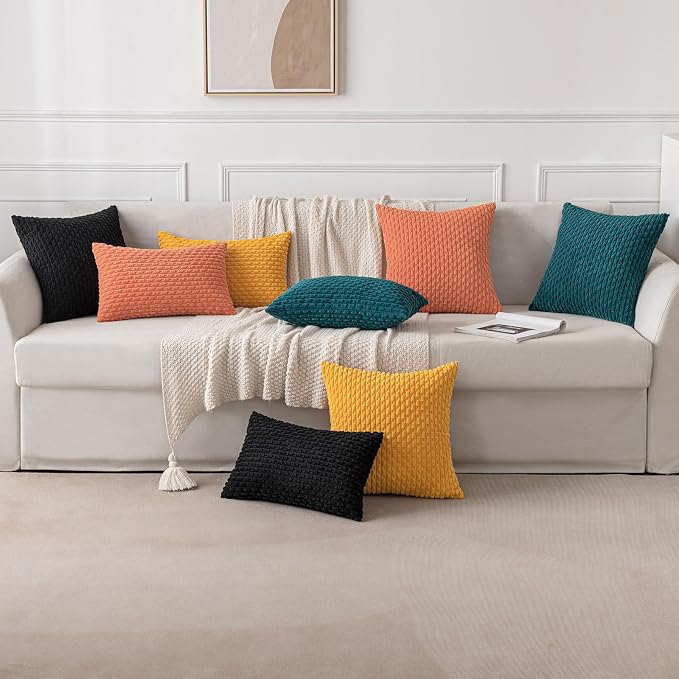 MIULEE Decorative Throw Pillow Covers 20x20 Teal Blue Textured Corduroy | Pack of 2 Striped Pillow Covers Modern Farmhouse Home Decor for Couch Bed Sofa Living Room