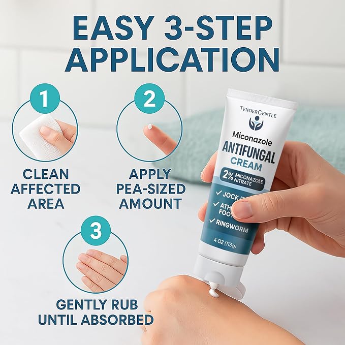 Miconazole Antifungal Cream for Skin - 4 oz of Miconazole Nitrate for Jock Itch, Athlete's Foot, Itching, and Ringworm