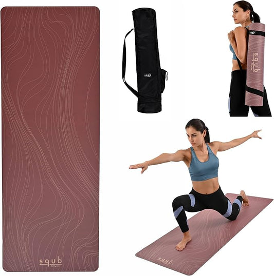 Yoga Mat Thick 5mm – Non Slip Exercise Mat Workout Surface, PU Natural Rubber Grip, Extra Large 183x68 cm Wide Design, Pilates Fitness Training, Includes Strap & Carry Bag