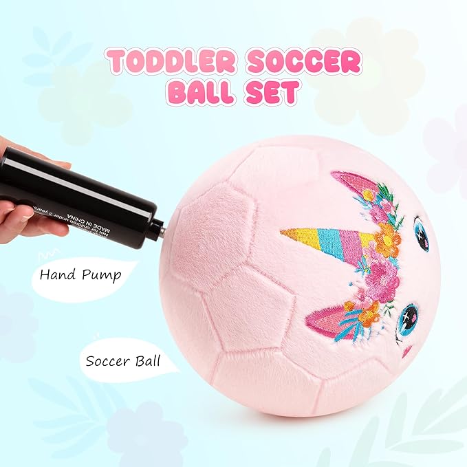 Toddler Soccer Ball with Plush Cover, BPA Free - Size 3 Soccer Ball Soft Touch with Pump for Babies, Toddlers & Kids Ages 1-3 3-5 5-8 - Indoor Outdoor Toys Gift for Boys Girls' Birthday (Pink)