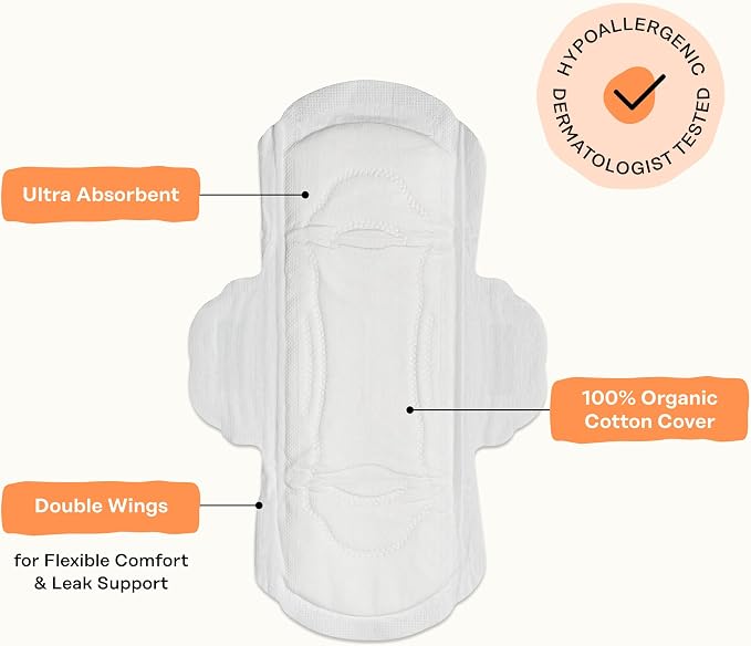 The Honey Pot Company - Sanitary Pads for Women - Non-Herbal Regular Flow w/Wings - Organic Cotton Cover & Ultra-Absorbent Pulp Core - Feminine Care - 20 ct
