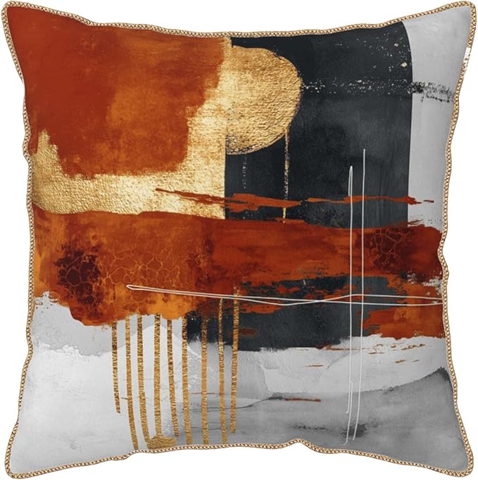 Retro Burnt Orange Gold Velvet Pillow Covers 16x16 Inch Abstract Rust Gray Black Throw Pillows For Couch Cushion Covers Pillowcase Rustic Farmhouse Pillow Cases for Sofa Bed Living Room Outdoor