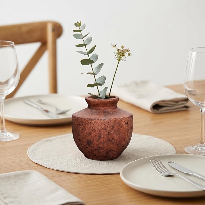 Terracotta Vase, 6 Inch Brown Ceramic Flower Vase for Home Decor Rustic Pottery Vase for Living Room Farmhouse Decor Entryway Fireplace Kitchen Dining Table Centerpiece