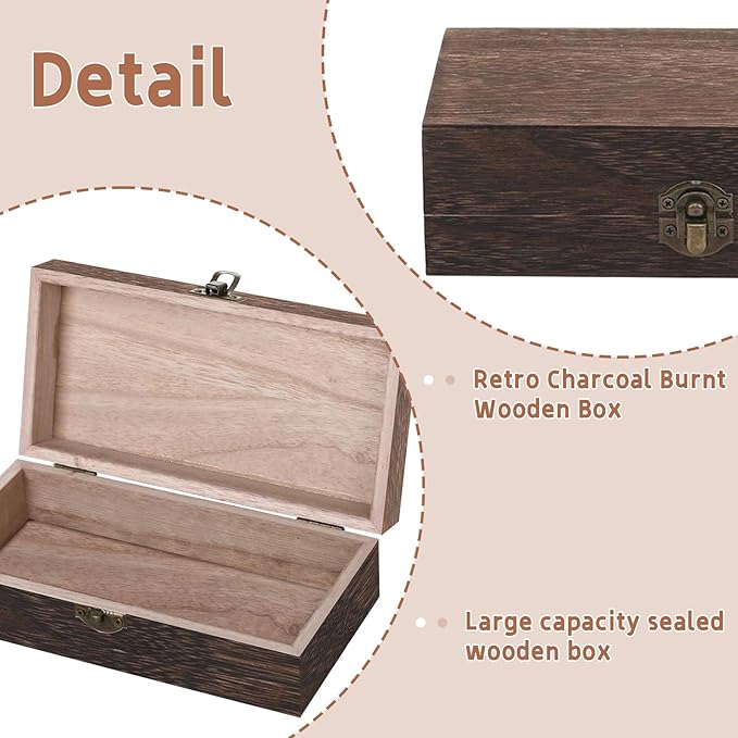 Vintage Wood Storage Box Rectangular Solid Wood Gift Box Keepsake Boxes Storage Bins With Lids For Sunglass Case Locker Organizer Trinket Boxes Man Retro Style Jewelry, 7. 9 x 3. 9 x 2.4 Inch