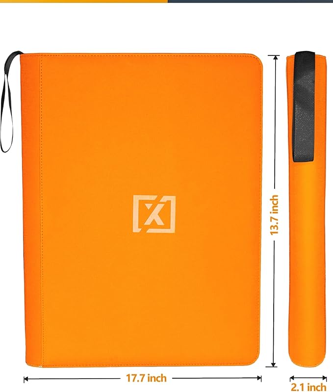 X PRO 1000+ Card Binder - Comes with 200 Card Sleeves | Compatible with TCG, Sports, MTG & More - Ringless Trading Card Binder | 1000 Pockets (Orange)