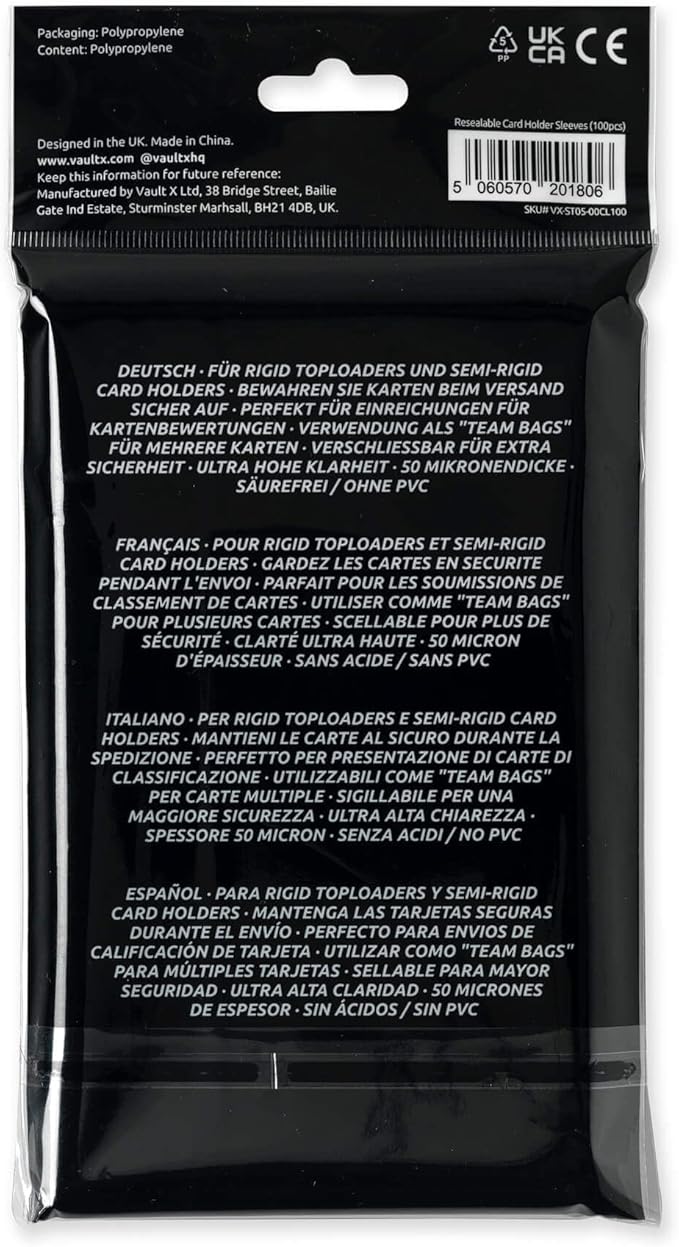Vault X Card Holder Sleeves (100 Pack) Team Bags for Rigid Toploaders and Semi Rigid Card Holders, for Trading Cards