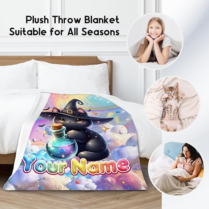 Kids Blankets Custom Halloween Blanket Gifts for Cat Lovers - 4 Sizes Cozy Soft Flannel Throw for Girls