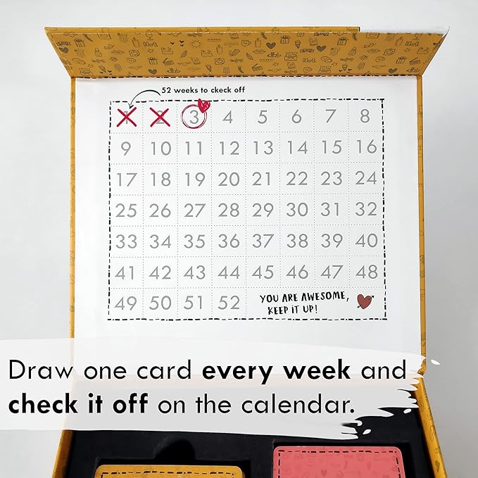 Weekly Date Night Ideas for Couples – Fun & Romantic Gift for Wedding Anniversaries, Valentine’s Day & More – For Husband, Wife, Brides & Bachelorettes – (with Heart Card)