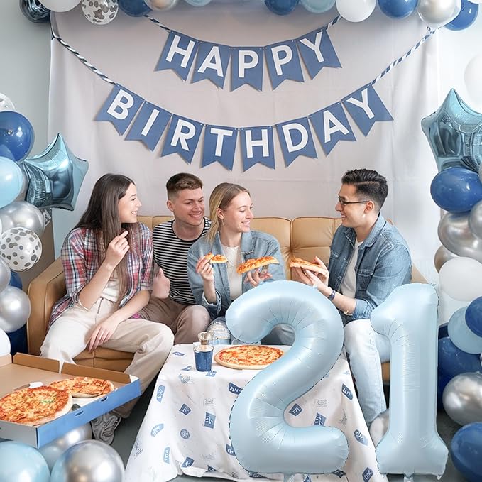 Big Number 21 Balloons, Light Dusty Blue Foil 21 Balloon Numbers 40 Inch, Giant 21st Birthday Party Decor, Pastel Baby Sky Blue Mylar Helium Self Inflating Balloon for Boys Men Anniversary Decorations