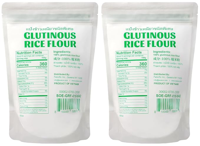 Soeos Glutinous Rice Flour 32 Ounce (Basic), Rice Flour for Baking or Cooking, All Natural White Rice Flour, Vegan, Gluten-Free