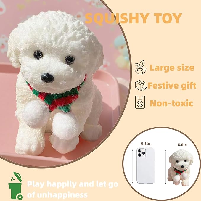 Taba Squishy Toys -Ultra-Soft Squishy Stress Relief Toys for Kids Adults,Anxiety Relief Party Favors Gifts,Handmade Squishy Dog Stress Relief Toy for Girls & Boys(White)