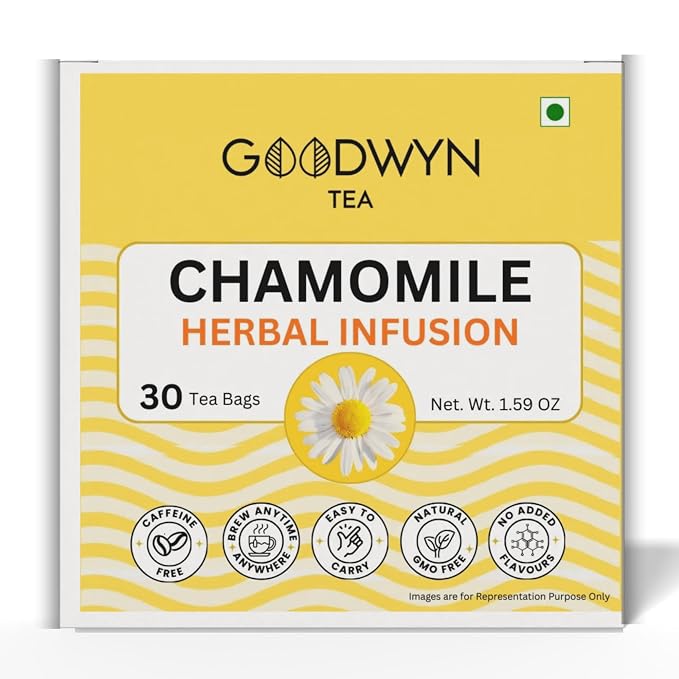 Goodwyn Chamomile Herbal Tea, 30 Tea Bags | 100% Pure Chamomile Flowers | Caffeine Free | Plastic Free Bags | Soothing Floral Infusion