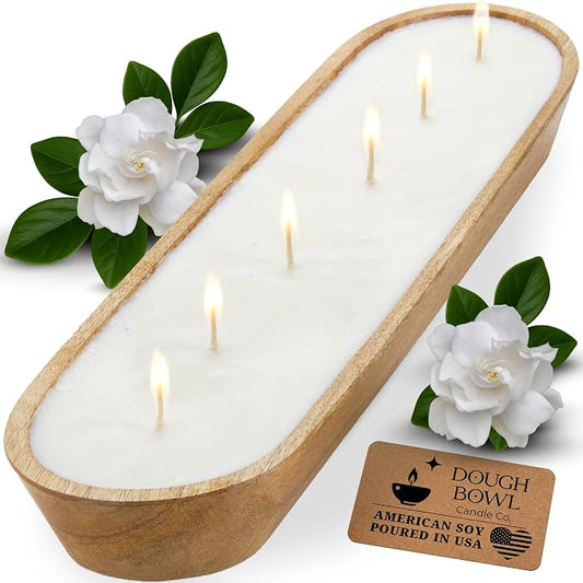 Dough Bowl Candle Co. Rose Candle - 17x5 Large 6 Wick Natural Scented Soy Candles for Women, Valentines Day Decor Gifts for Home, White Decorative Natural Aromatherapy, 70 Hour Burn Time