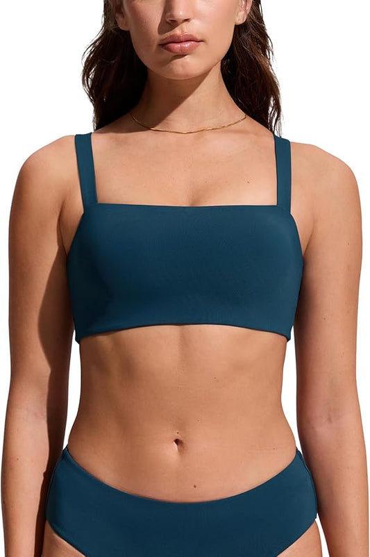 CRZ YOGA Square Neck Bikini Tops for Women - Padded Wide Straps Full Coverage Bathing Suit Swim Bra