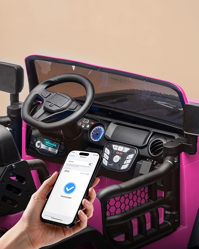 Outfunny 2 Seater Ride on Car Toy, 24V 4WD Electric Car for Kids 4-8 with Remote Control, 4x200W Motors, Capacity 150 lb - Hot Pink