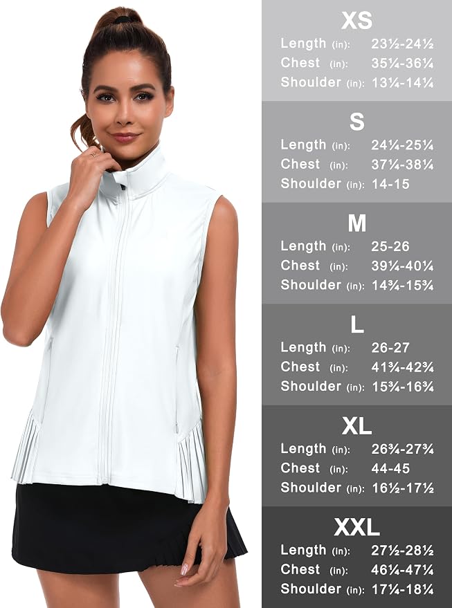 Little Donkey Andy Women's Golf Vest Outerwear | Pleated Hem Sleeveless Athletic Jacket for Running Yoga Tennis