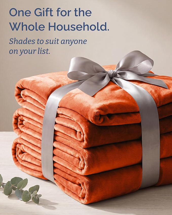 Ultra Soft Fleece Blanket Giant Blanket Size - Flannel Fleece Luxury Blanket - Lightweight for Couch Bed Chair - Thick, Warm and Breathable - All Season Cozy, Burnt Orange