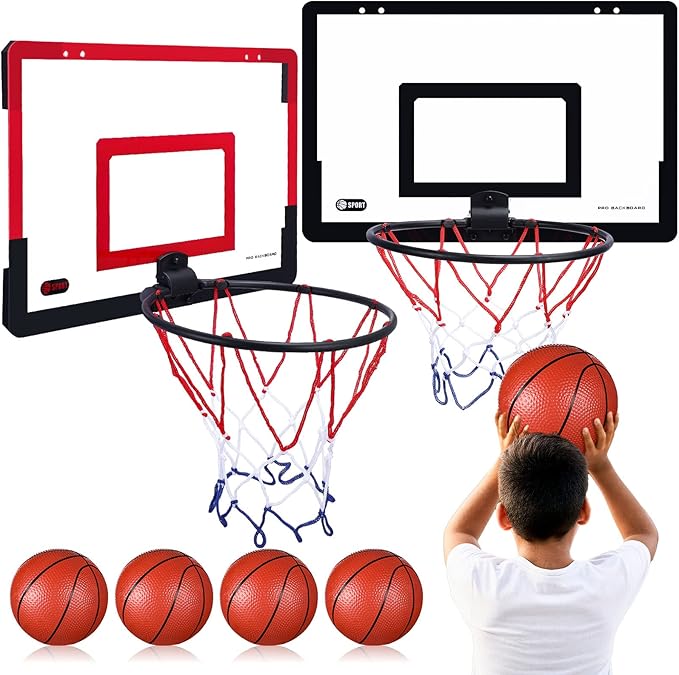 Sosation 2 Pcs Mini Basketball Hoop with 4 Basketball, Sticky Hook, Pump, Indoor No Drilling Basket Ball Hoop Decompress Game for Kid Adult Back to School Gift