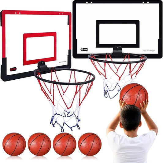 Sosation 2 Pcs Mini Basketball Hoop with 4 Basketball, Sticky Hook, Pump, Indoor No Drilling Basket Ball Hoop Decompress Game for Kid Adult Back to School Gift