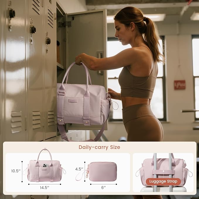 LOVEVOOK Small Gym Bag for Women with Yoga mat Holder, Mini Duffle Bag for Travel with Wet Pocket, Overnight Personal Item Bags (White-Green, 16.5 inch-Large-2Pcs)