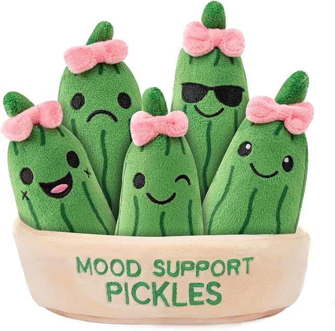 Mood Support Stuffed Animals Pickles: 5 Squishy Plushie Pickles in Basket | Emotional Relief Cute Plush Pickle Stuffed Toy | Christmas Stocking Stuffers, Valentine's Day & Birthday Gifts for Adults
