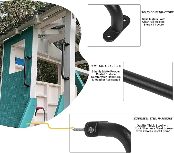 17 Inch Black Playground Accessories Handles Metal Pack of 6- Playset Handles, Swing Sets Attachment Grab Bars, Kids Hand Grips Monkey Bar for Playhouse, Treehouse, Jungle Gym