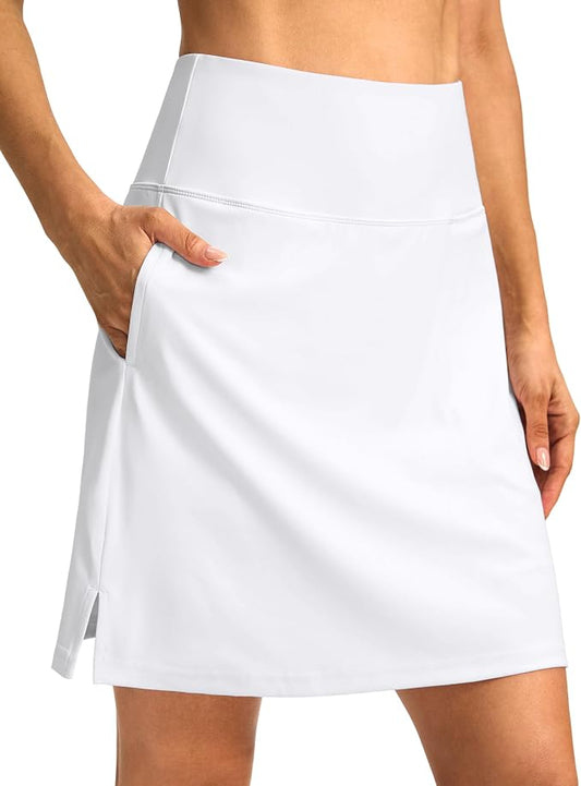 18" Skorts for Women 3 Pockets High Waist Long Athletic Tennis Skirt Golf Skort for Casual Summer Travel