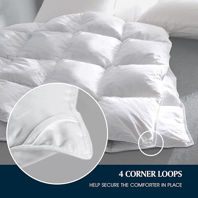 Serta Goose Feather Down Fiber Cotton Comforter King Size - 100% Cotton Duvet Insert - Hotel Luxury Hypoallergenic Bedding Comforter Extra Warmth 106 x 90 Inch White