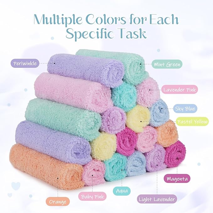 UNIMADE Baby Washcloths, 20 Pack Super Soft Microfiber Coral Fleece Wash Cloths, Extra Absorbent Baby Towels for Newborns, Infants and Toddlers, Gentle on Sensitive Skin for Face and Body - 7" × 9"