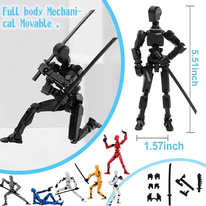 4PCS Assembled Titan T-13 Action Figures Set Lucky Dummy Nova 13 Action Figure Robot Stick Figures Fidget Toys for Boys Multi Movable Joints Gifts Toys for Kids (Golden+White+Blue+Black)