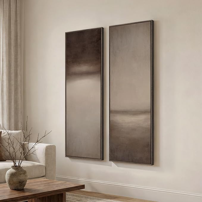 Large Framed Brown Beige Abstract Long Narrow Wall Art for Hallway, 2 Piece | Long narrow, Oversized, Canvas prints, Neutral abstract pictures, Vertical, Brown beige, Modern artwork, Entryway wall decor