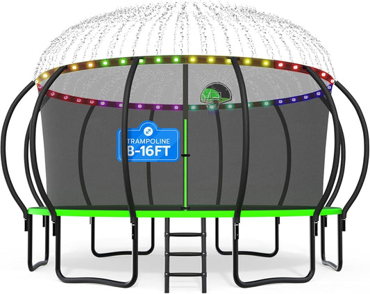 DeepRoar 2026 Upgraded 8/10/12/14/15/16FT Pumpkin Tranpoline for Kids, Heavy Duty 1500LBS Outdoor Tranpoline Set with Basketball Hoop, Light, Sprinkler & Socks, Recreational Trampolings, ASTM Approved