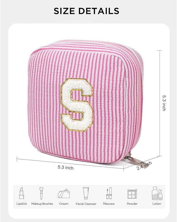 KOTORA Personalized Makeup Bag Monogram Cosmetic Bag Travel Make up Bag for Purse Birthday Gifts for Women Her Wedding Bridesmaid (Pink, S)