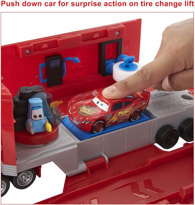 Mattel Disney and Pixar Cars Transforming Mack Playset, 2-in-1 Toy Truck & Tune-Up Station with Launcher, Lift & More, Movie-Inspired Graphics, Gift for Kids Ages 4 Years Old & Up