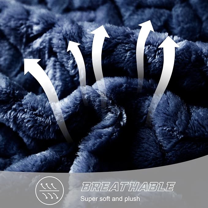 Exclusivo Mezcla Fleece Throw Blanket for Couch Sofa, 50”x70”, Navy Blue | Oversized Soft Cozy Fluffy Blankets for Summer, Decorative Plush Flannel Throws for Living room, Bedroom with Leaves Pattern