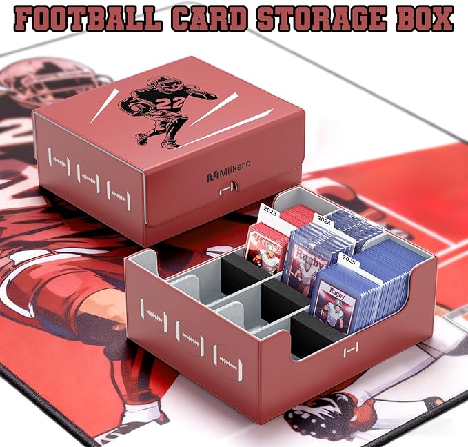 Mlikero Football Card Storage Box, Trading Card Storage Box Oversized Fits Toploaders, Magnetic Closure Sports Card Case for Football Cards 2026 (Holds 500+ Toploaders)