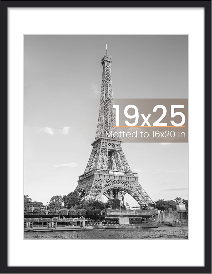 upsimples 19x25 Frame, Display Pictures 16x20 with Mat or 19 x 25 Without, Wall Hanging Poster Frames, Black, 1 Pack