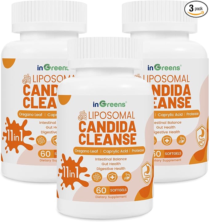 inGreens 11-in-1 Candida Support Supplement, Antifungal Overgrowth, Intestinal Detox & Gut Health for Women & Men, Balance Probiotic, Natural Herbal Oregano & Caprylic Acid Softgels, 180 Count