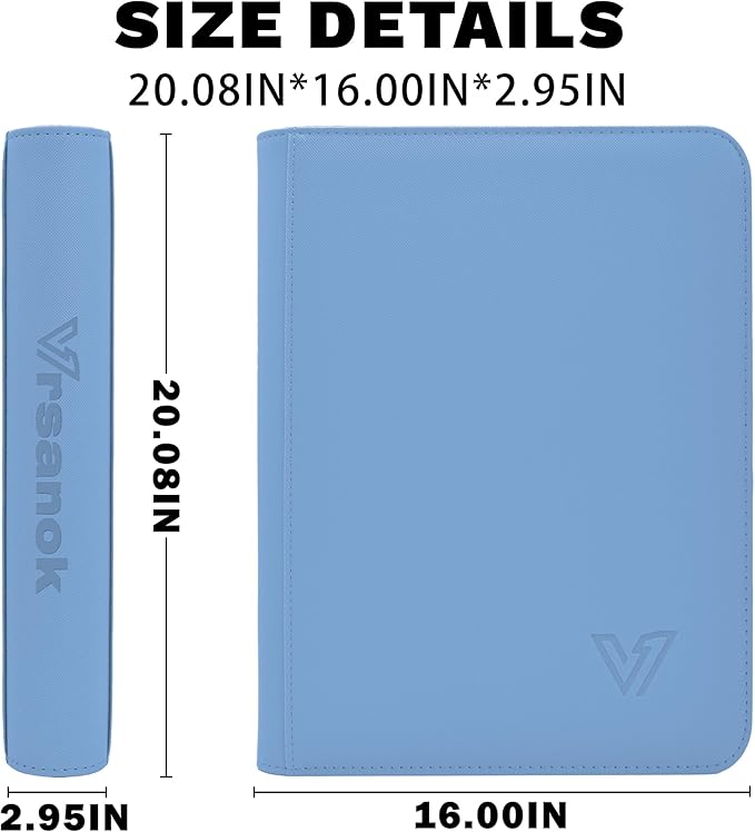 Toploaders Binder,Holds 640 Top Loaders,16 Pocket Top Loader Binder for 3" x 4"Rigid Cards,Double Sided Card Binder Abulm in 3"x4"Toploaders for Trading Cards (TOP 640 Light Blue)