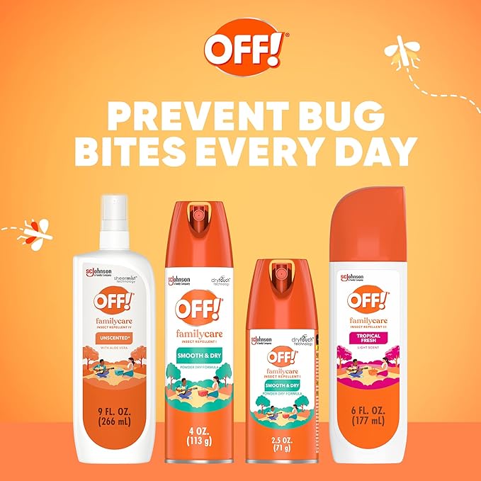OFF! Family Care Mosquito & Tick Repellent Spritz, Bug Spray Containing 7% DEET, Unscented with Aloe Vera, 9 Oz