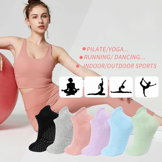 loudashuaiqi Grip Pilates Socks Non Slip Athletic Yoga Socks with Grips for Women Grippy socks for Hospital Workout Barre