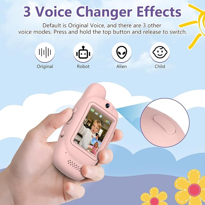 Video Walkie Talkies for Kids, 2 Pack Rechargeable Video Walkie Talkies, HD Camera, Voice Changer, for Family Fun, Camping and Travel, Ages 3-12, Pink and Pink